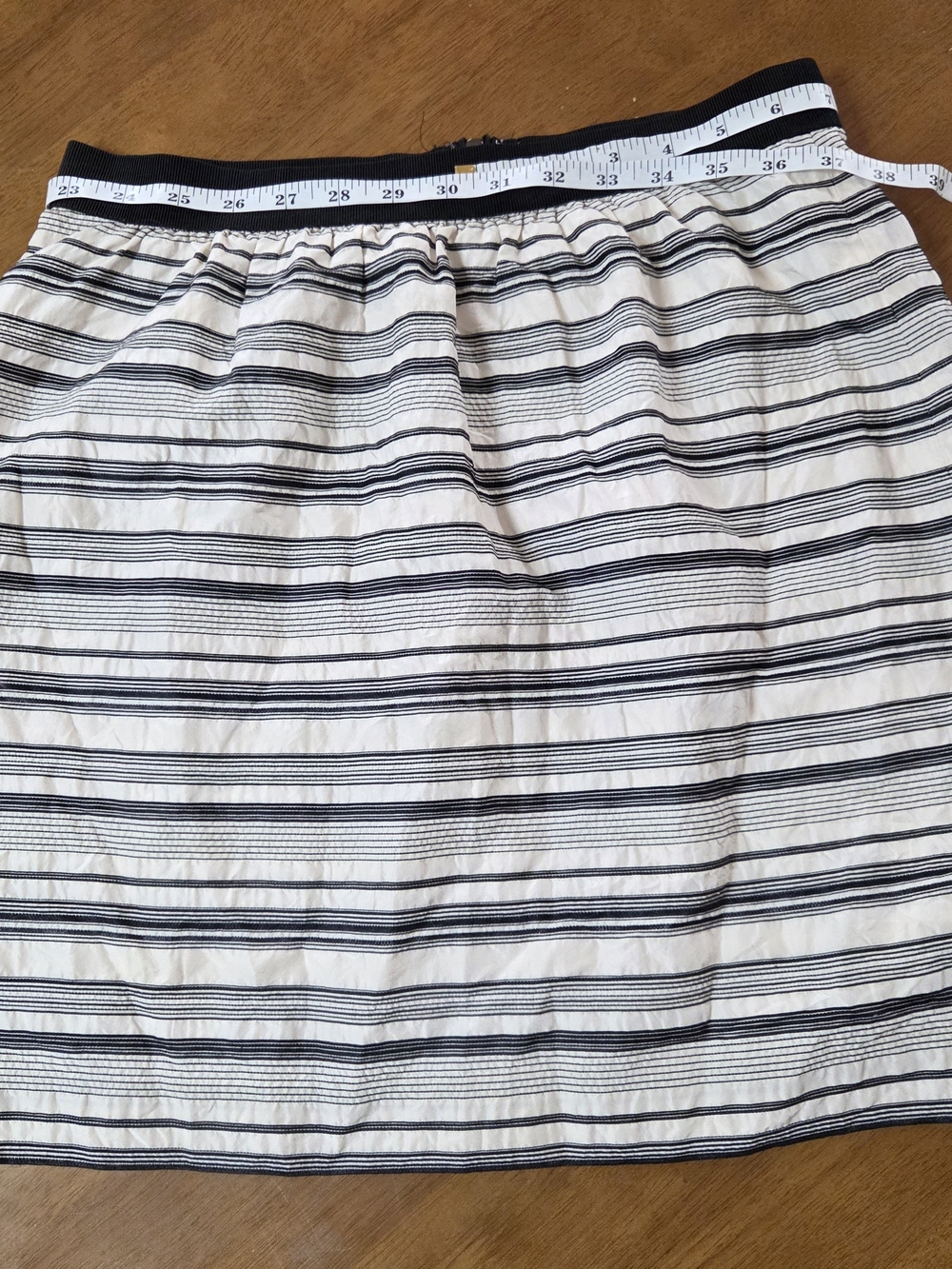 Loft Women's Striped Black and White Cotton A-Line Skirt